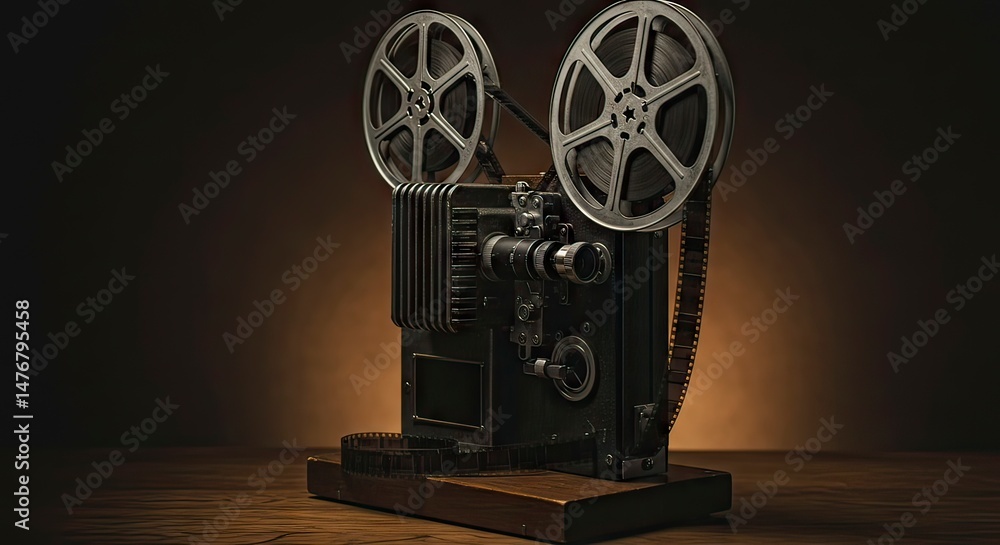 Fototapeta premium Vintage film projector on wooden surface