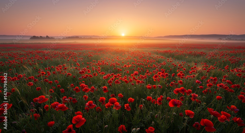 Fototapeta premium Poppy Field at Sunrise