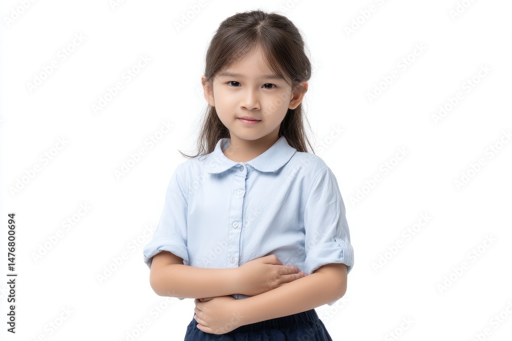 Young Girl Holding Stomach: A Tender Portrait in Soft Lighting Young Girl Holding Stomach: A Tender Portrait in Soft Lighting