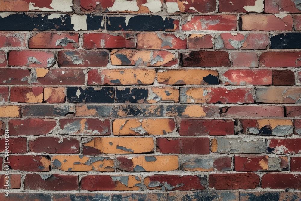 Weathered Old Brick Wall with Peeling Paint