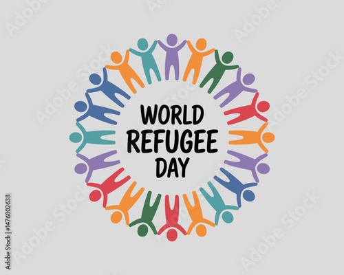 World Refugee Day designed with diverse human figures in a circle