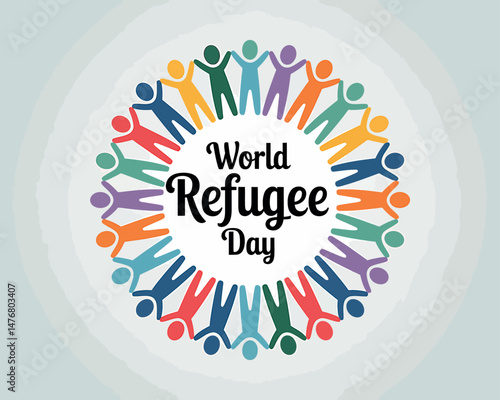 World Refugee Day designed with diverse human figures in a circle