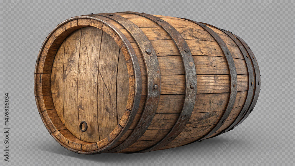Fototapeta premium old wooden barrel isolated on transparent background