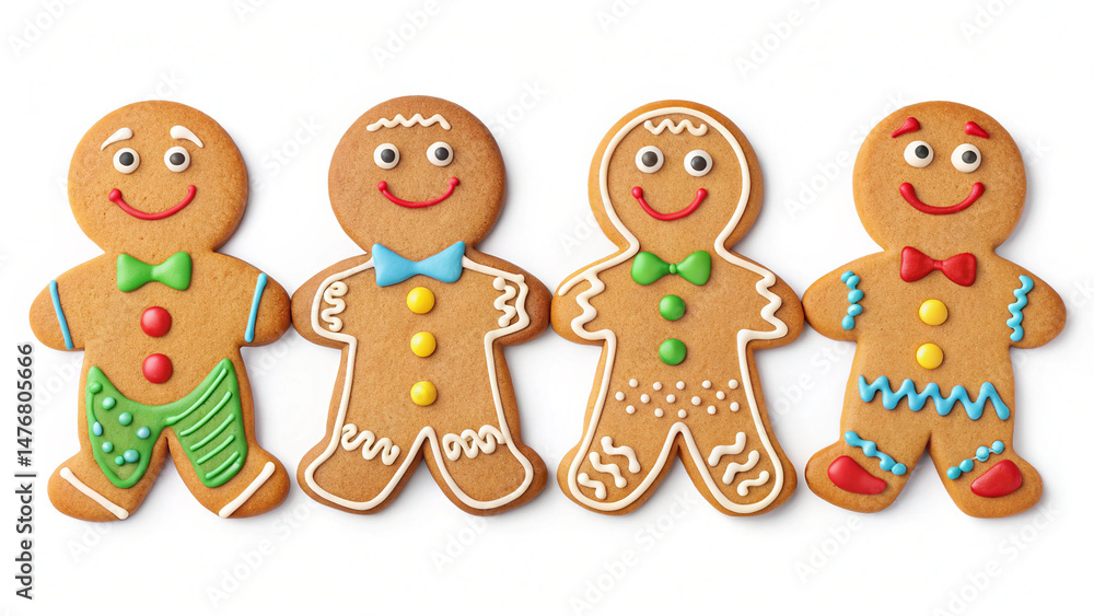 set of gingerbread men cookies isolated on transparent background set of gingerbread men cookies isolated on transparent background