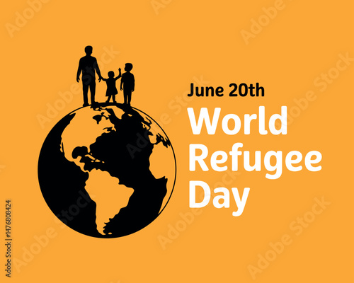 World Refugee Day Family Silhouette Sitting On Globe Concept