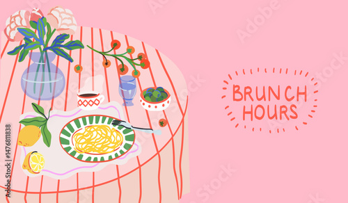 Morning breakfast food menu design. Business breakfast and brunch dishes collection for posters, cafe or restaurant menu. Vintage hand drawn marker sketch vector illustration. Mediterranean style.