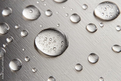 Water droplets on a brushed metal surface