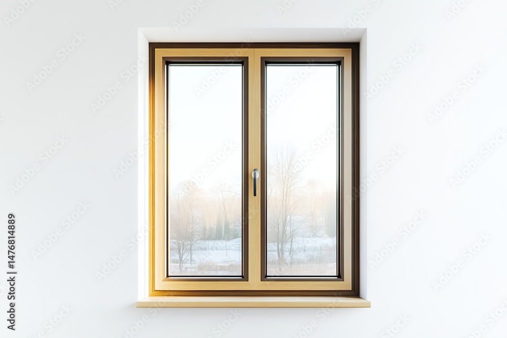Modern Wooden Frame Window with Winter View Modern Wooden Frame Window with Winter View
