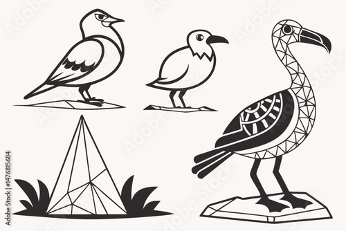 135 a collection of stylized bird sculptures, whimsical bird figurines, abstract bird statues, minimalist bird art, modern bird sculptures, contemporary bird designs, geometric bird forms, stylized bi