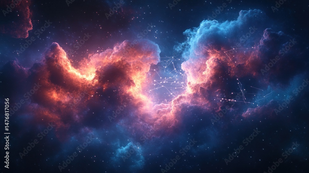 Obraz premium Stunning Cosmic Nebula in Deep Space with Vibrant Colors and Twinkling Stars Under a Starry Sky