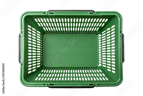 Empty green shopping basket overhead shot isolated on png background, green, shopping basket, basket, store, market, empty, container, plastic, retail, black background, isolated, overhead, top view