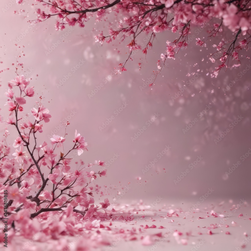 Fototapeta premium Abstract pink sakura petals swirling, ethereal backdrop, cherry, graphic, subtle