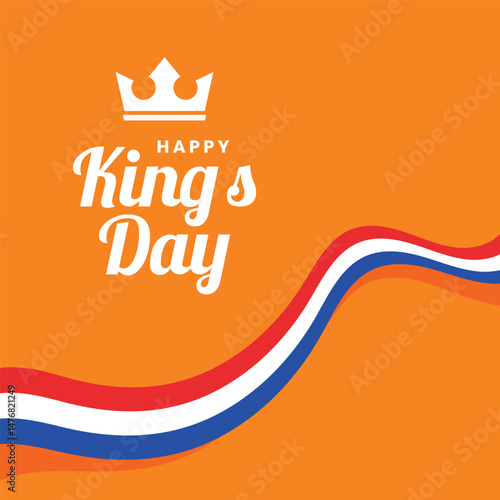 Happy Kings Day Netherlands Orange Crown Celebration Festivities with ribbon