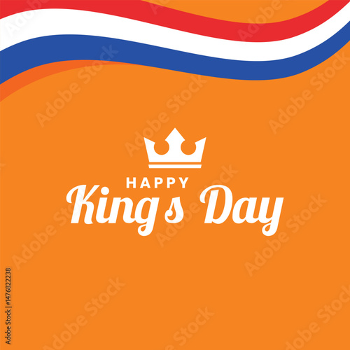 Happy Kings Day Netherlands Orange Crown Celebration Festivities with ribbon