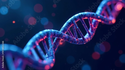 close-up of dna strand in vibrant blue and pink, depicting advanced genetic research and biotechnology