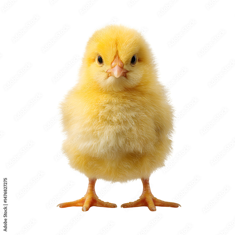 Obraz premium Cute yellow chick facing front on transparent background