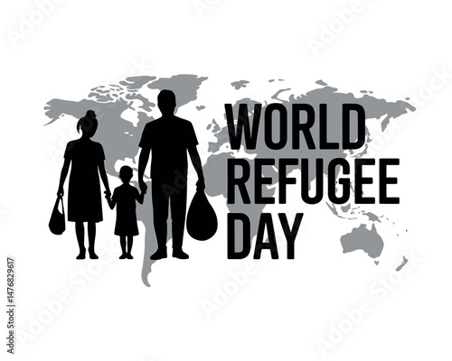 World Refugee Day graphic showing migrating people on the world map