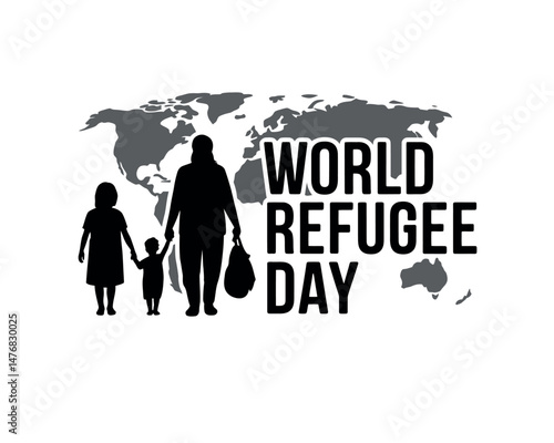 World Refugee Day graphic showing migrating people on the world map