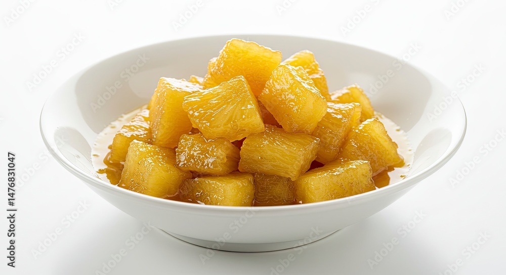 Serving Fresh Pineapple Chunks in Bowl with Sweet Syrup Glaze Serving Fresh Pineapple Chunks in Bowl with Sweet Syrup Glaze