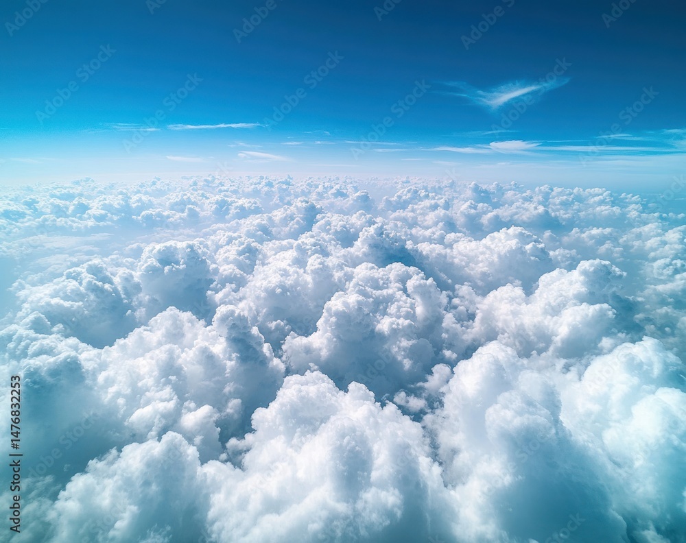 Fototapeta premium Expansive View of Soft White Clouds Against a Bright Blue Sky During Daytime Light