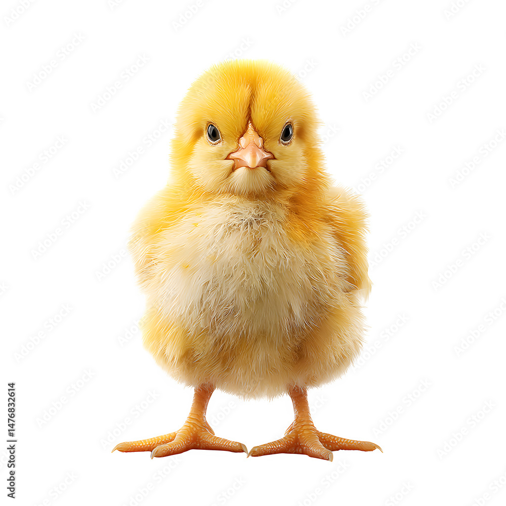 Obraz premium Cute yellow chick facing front on transparent background