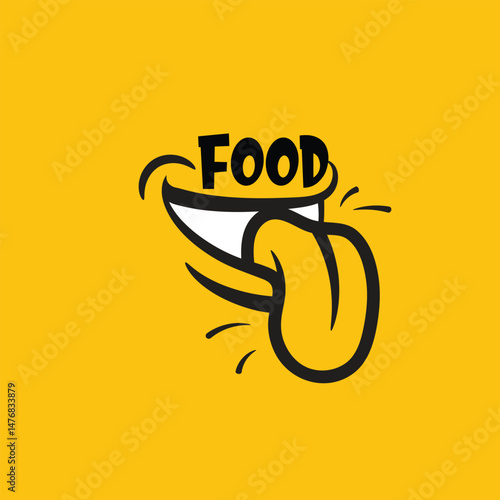 Yummy smile mascot template. Delicious, tasty eating emoji face eat with mouth and tongue gourmet enjoying taste, illustration with smiling mouth