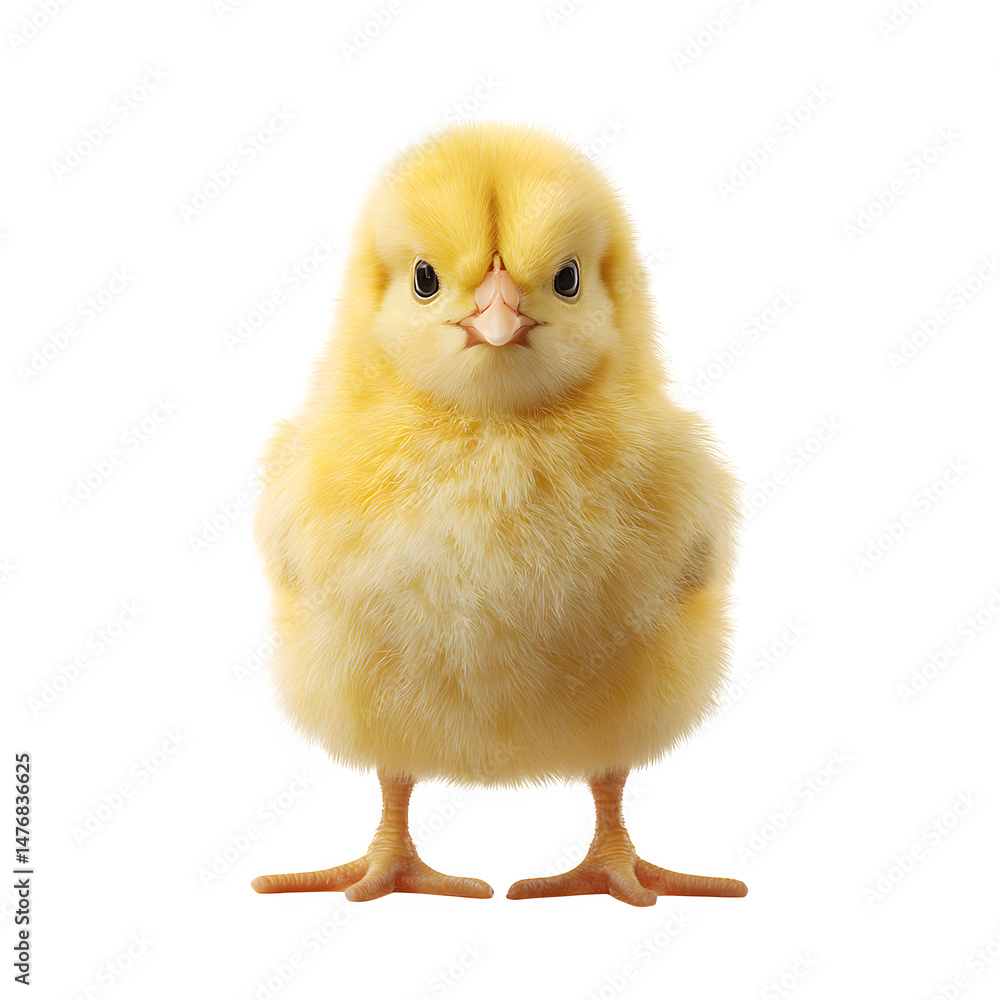 Fototapeta premium Cute yellow chick facing front on transparent background