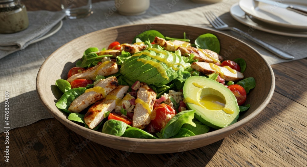 Delicious chicken salad on a bed of spinach Delicious chicken salad on a bed of spinach
