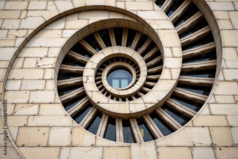 Obraz premium Facade geometry concept. Intricate spiral architecture with layered stone and windows.
