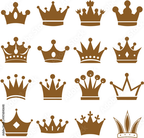 Crown icon set. Royal Crown Icon Set. Flat vector style crown icon design