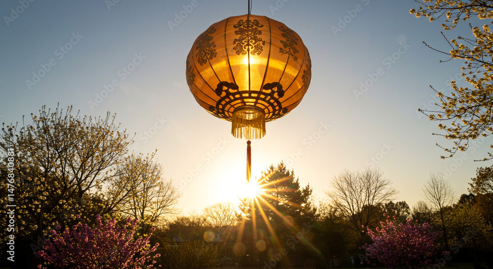 Obraz premium Ornate Hanging Lantern at Sunset 