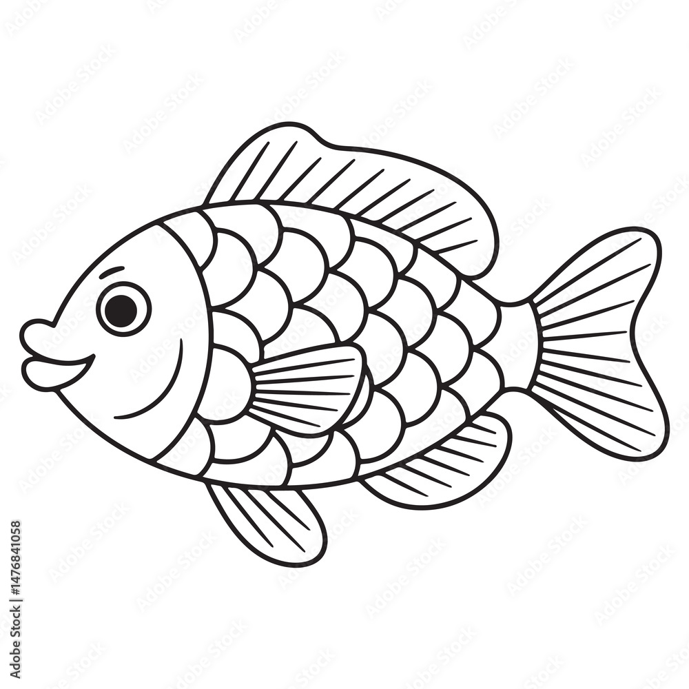 Fototapeta premium Minimalist Fish – Ocean Line Art Coloring Page