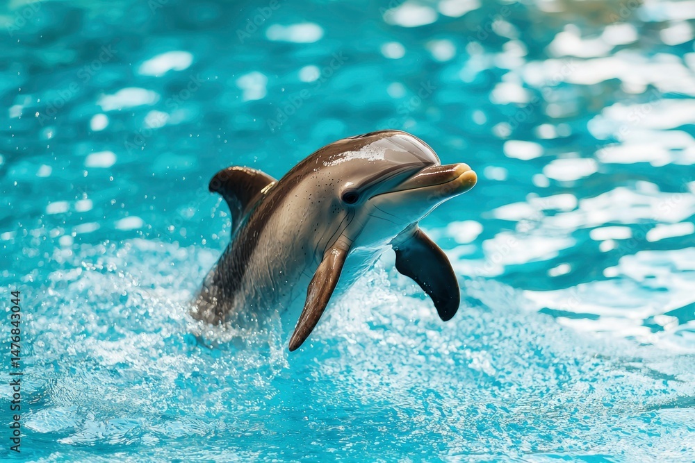 Naklejka premium Dolphin leaping in vibrant pool