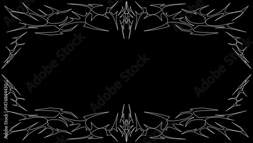 Neo tribal frame, cyber gothic futuristic border. Symmetrical shapes vector design 