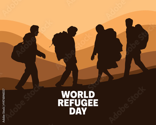 World Refugee Day Migration Journey Silhouettes Carrying Belongings Graphic