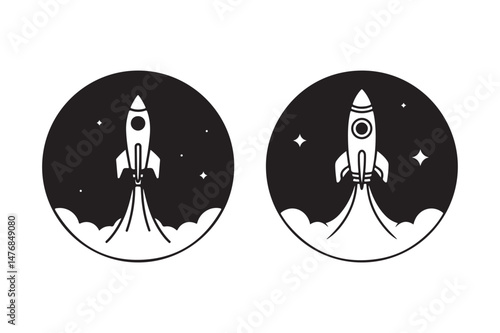 Rocket Launch Vector Icons Spacecraft in Orbit Design Set