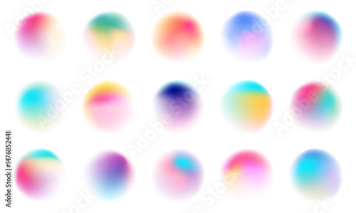 Set of colorful watercolor translucent gradient samples, Smooth gradient glowing neon paint spots, Vector illustration.