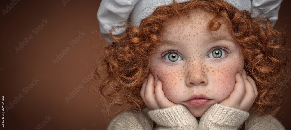Fototapeta premium Delightful wonder a young chefs expression against a warm backdrop