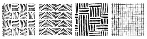 Set Aesthetic Contemporary printable seamless pattern with abstract line, dot, shape brush stroke in black and white colors. Boho background in minimalist style vector Illustration for wallpaper 