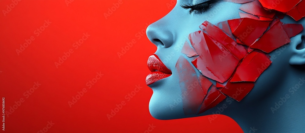 Abstract Red and Blue Face Art: A Modern Masterpiece Abstract Red and Blue Face Art: A Modern Masterpiece