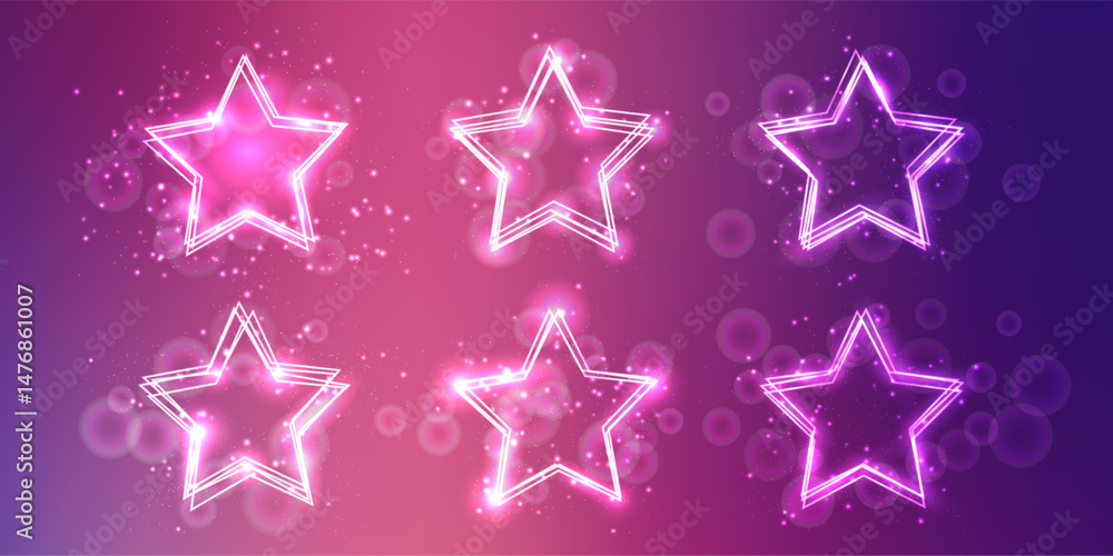 Neon frame in star form with shining effects and sparkles Neon frame in star form with shining effects and sparkles