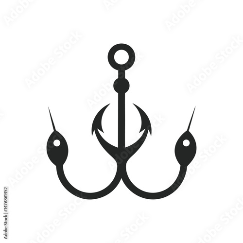triple fishing hook icon of silhouette vector illustration on white background