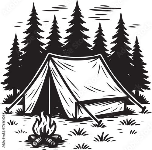 Camping tent and fire vector illustration
