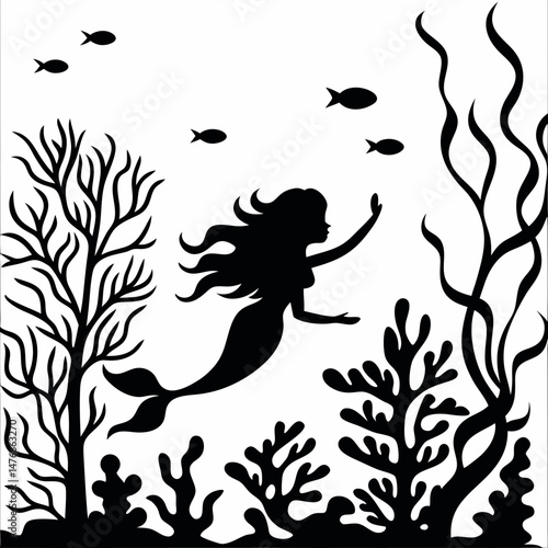 Mermaid in Underwater Scene