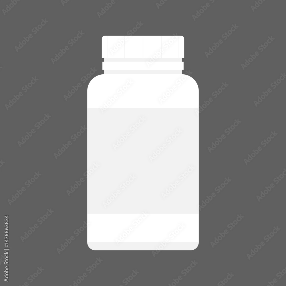 White medicine bottle on gray background. Minimalist vector illustration