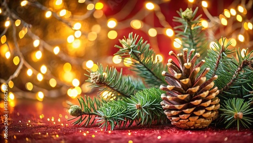 Festive Christmas Decorations with Pine Branches and Lights