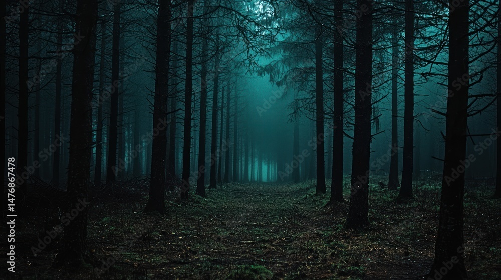 Fototapeta premium A dark forest where the trees seem to move