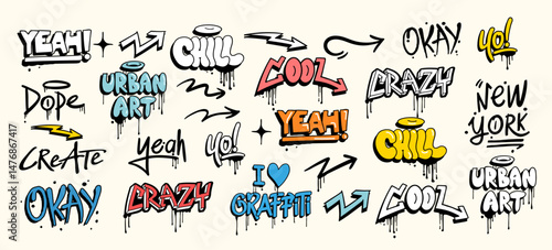 Hand-drawn vector graffiti words. Graffiti doodles. Perfect for apparel prints, posters, and stickers