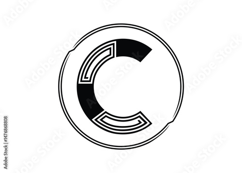 Letter C Logo with Abstract Stripe Line Pattern