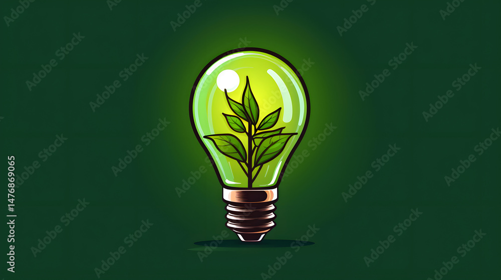 Green Energy Light Bulb Flat Icon Cartoon Vector Illustration for Environmental Designs Green Energy Light Bulb Flat Icon Cartoon Vector Illustration for Environmental Designs